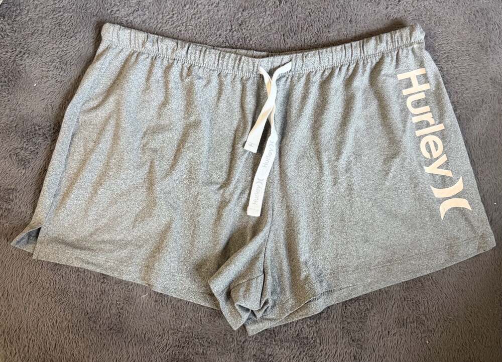 Hurley Women's Lounge Shorts Heather Grey Logo Elastic Waist Drawstring
